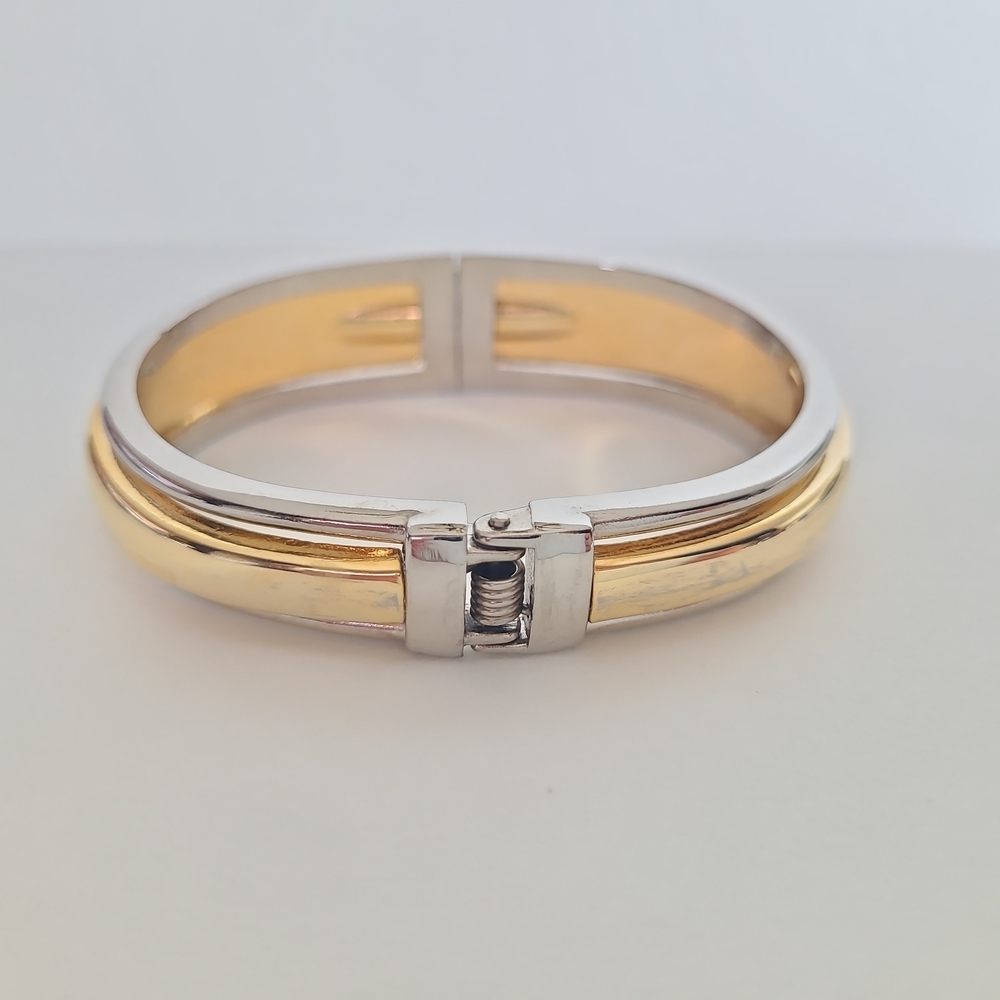 Gold & Silver Tone Hinged Bangle Bracelet | Modern Two-Tone Bracelet